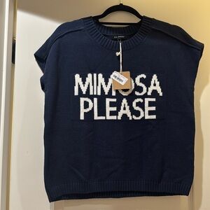 Mimosa Please Short Sleeve Pullover Sweater | Navy & White